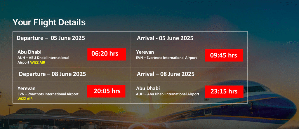 4 Days in ARMENIA Flight Details