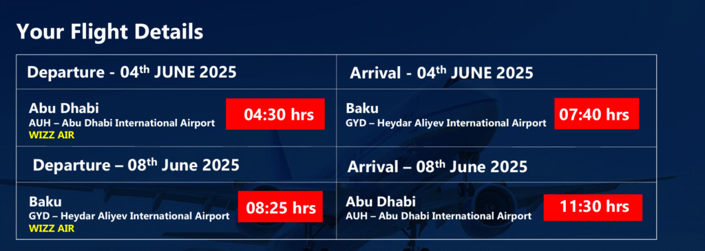 5 Days in BAKU Flight Details