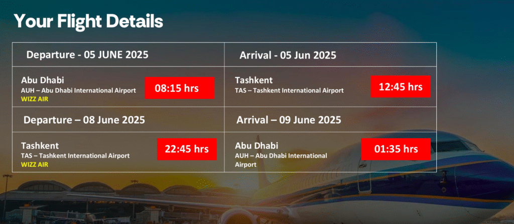 4 Days in TASHKENT Flight Details